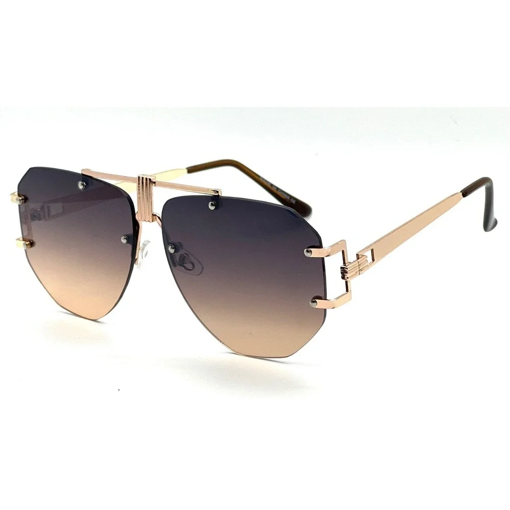 Men Brown Sunglasses Square Rimless Elegant Classy Oversized Exaggerated Lentes‎